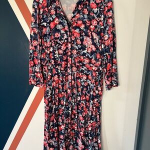 Joules Floral Long Sleeve Dress in Navy and Pink